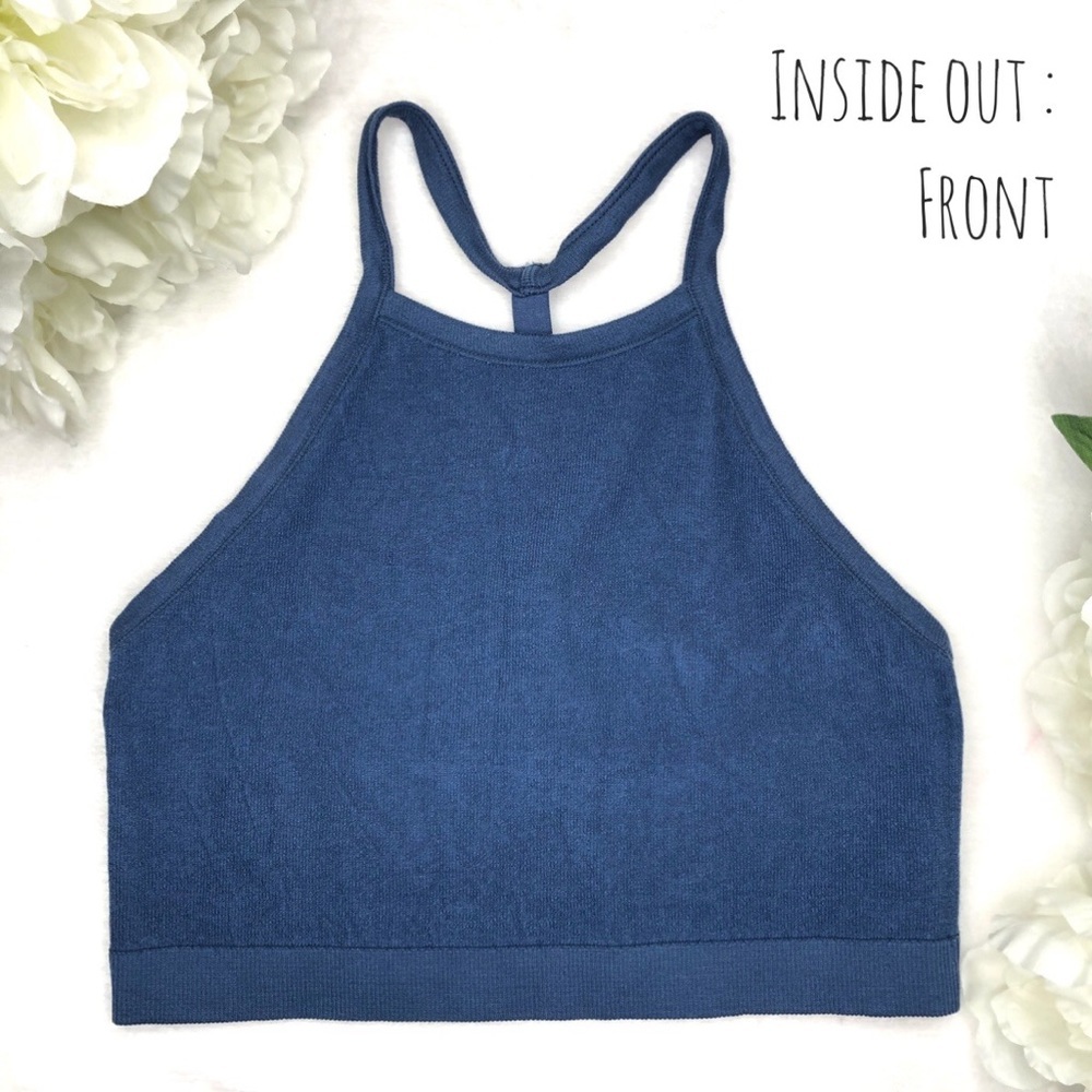 Colsie Cropped Halter Top Ribbed Cami Blue Medium M - Picture 7 of 14